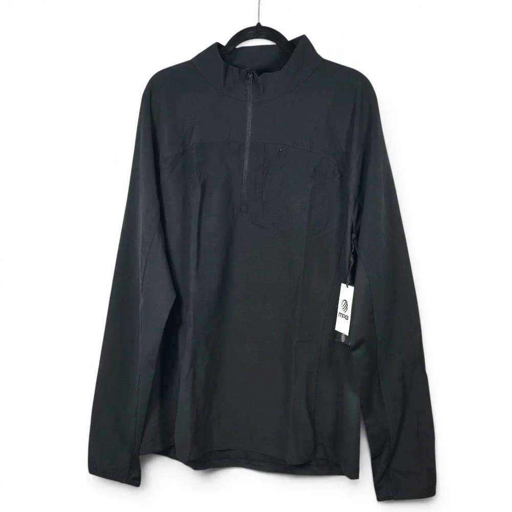 MPG Mens Recycled Polyester Quarter Zip Pullover Black XXL Mock Neck Pocket NWT